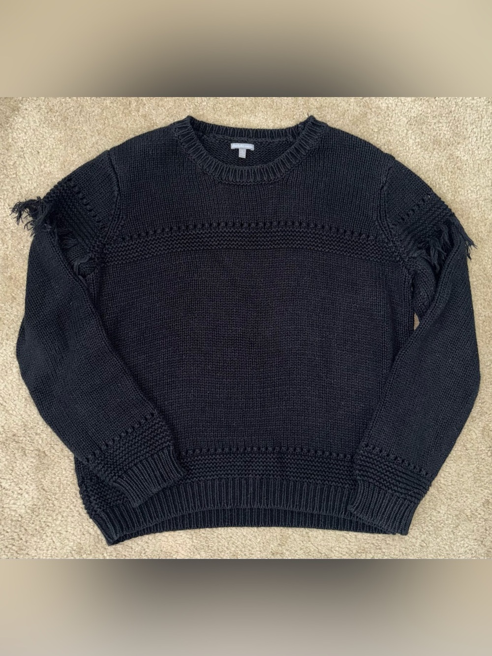 Charlotte Russe Black Crewneck Sweater with Shoulder Fringe